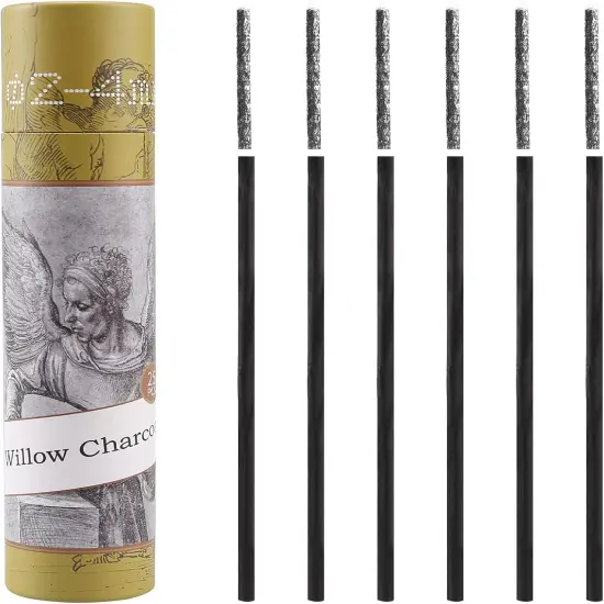 Willow Charcoal Sticks, Natural Willow Charcoal for Artists, Beginners, or Students of All Skill Levels, Great for Sketching, Drawing, and Shading, Approx 2-4mm in Diameter, Pack of 25 {1}