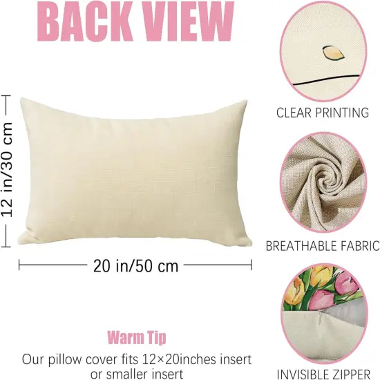 Spring Summer Tulip Flower Lumbar Decorative Rectangle Pillow Cover 12 x 20, Just Bloom Floral Porch Patio Outdoor Pillowcase, Petal Butterfly Seasonal Sofa Couch Cushion Case Home Decor {2}