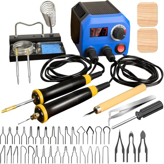 LH55-T2-NS2 Wood Burner kit offers adjustable temperature control ranging from 200℃ to 750℃,Wood Burning kit with 2 Detachable Wood Burning Tool Pens, 36 Wood burner Tips,professional wood burning kit {1}