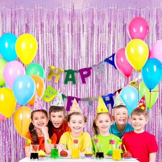 Light Purple Fringe Curtain Backdrop, 2 Pack Tinsel Foil Fringe Curtains Party Decorations Streamers, Xmas Light Purple Metallic Glitter Backdrop for Birthday Wedding Bridal Shower Photo Booth {2}