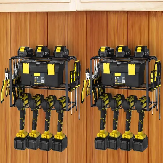 2-Pack Heavy Duty Power Tool Organizer Wall Mount &ndash; 3-Tier Metal Drill Holder Rack for Garage, Workshop, 100 lb Capacity (16.73&rdquo; x 7.87&rdquo; x 7.87&rdquo;) {4}