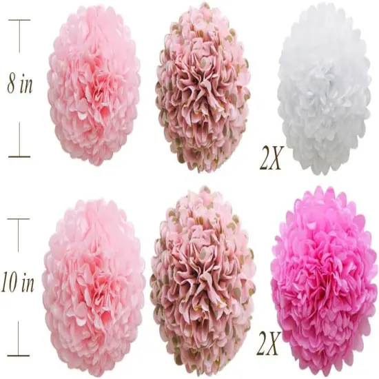 Pink Hanging Paper Party Decorations, Round Paper Fans Set Paper Pom Poms Flowers for Valentine's Day Birthday Wedding Baby Shower Events Accessories {3}