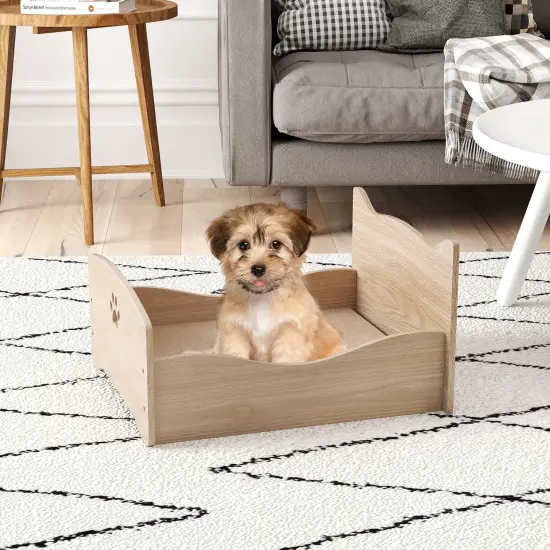 Natural Elevated Pet Bed Frame with Rails and Cute Headboards Ideal for Indoor Small Pets {3}