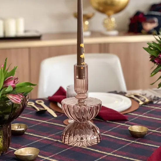 Amber Ribbed Free Form Candle Holder By Kinor Decor {2}