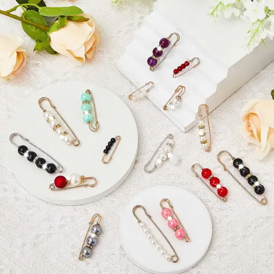 18 Piece Pearl Brooch Pins Women Decorative Safety Pins Clothing Shawl Clips Artificial Pearls Brooch Elegant Cardigan Collar Clips for Women Dress Skirt Sweater(Bright Style) {3}