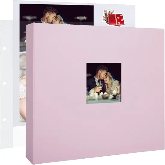 Large 3 Ring DIY Scrapbook Photo Album Journal with 30 Plastic Sleeves 60 Pages and Fabric Cover for Baby Travel Wedding Couple Anniversary kids Adventure {1}