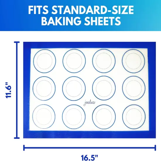 Silicone Baking Mat 2 Pack Non Stick with Cookie Measurements Heat Resistant for Cookies & Other Pastries or Meat,Pastry Mat,Non Slip- 16.5 x 11.6 {4}