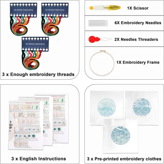 3 Pack Embroidery Starter Kit with Pattern, Stamped Cross Stitch Kits {2}