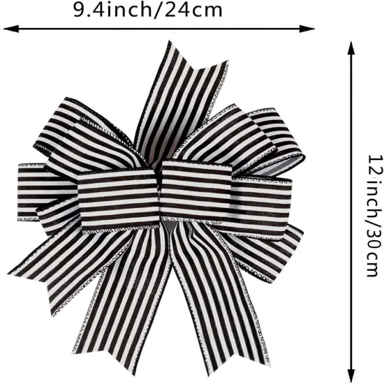 2 Pack Black White Stripe Halloween Fall Bows for Wreaths,12&rdquo;x9.4&rdquo;Black and White Christmas Decorations Bow for Gift Wrapping Tree Topper Wedding Holiday Birthday Party Wall Home Front Door {2}