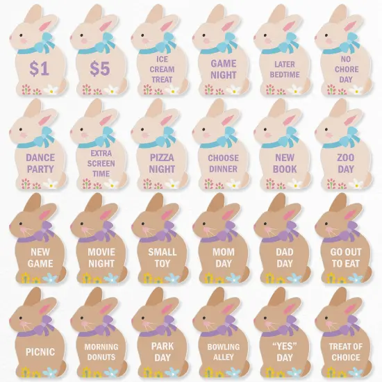 Big Dot of Happiness Spring Easter Egg Hunt Token Stuffers, 24 Count Bunny Shape Egg Filler Tokens with Fun Rewards for Kids, Reusable Easter Activity, Egg Hunt Supplies {1}