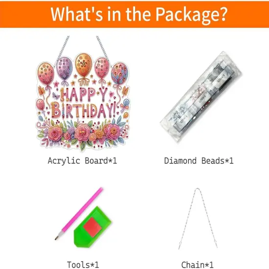 Birthday Party Diamond Art Painting Acrylic Hanging Kit for Adults, DIY Double Sided Special Shaped Diamonds Art Window Pendant Ornament(Happy Birthday) {5}