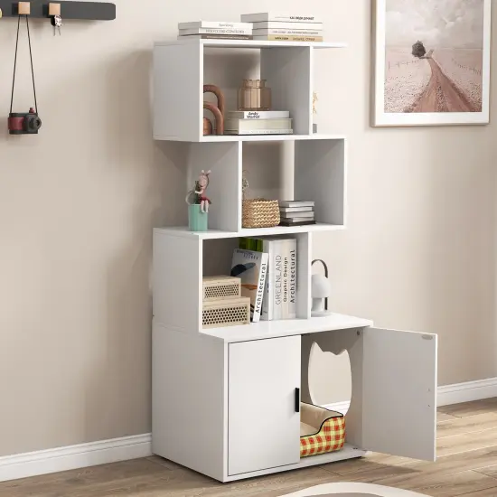 MDF Metal Cat Cabinet with Shelves and Litter Box Enclosure White {6}