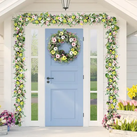 6.5 Ft Summer Flower Garlands Not Withering Wildflower Wreath Garland Floral Garlands for Mantle Indoor Outdoor Wedding Arch Porch Home Farmhouse Decoration {2}