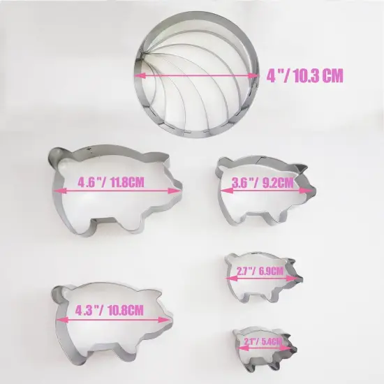4 Inch Concha Cutter Mexican Bread Mold with 5 Sizes Piggy Cookie Cutters, Stainless Steel Molde Para Hacer Conchas De Pan, Metal Concha Shell Stamp and Pig Cookie Cutter Set {3}