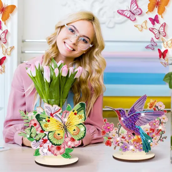 6 Pcs Butterfly Diamond Art Tabletop Decorations Hummingbirds Centerpieces Dragonfly DIY Diamond Art Flower Desktop Ornaments for Table Tabletop Decor {5}