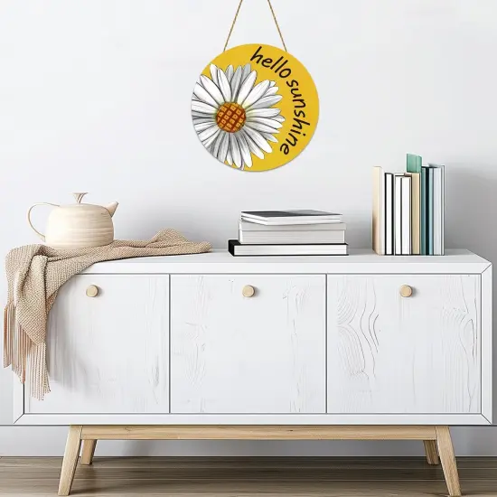 Summer Decor Daisy Front Door Decor Hello Sunshine Wreaths for Front Door Wreath Rustic Wooden Sign Hanger {5}