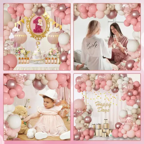 Dusty Pink Balloons Arch Garland Kit, Different Sizes 18 12 10 5 Inch Boho Pink White Sand Latex Metallic Confetti Balloon for Girl Baby Shower Valentines Day Birthday Party Decorations {5}