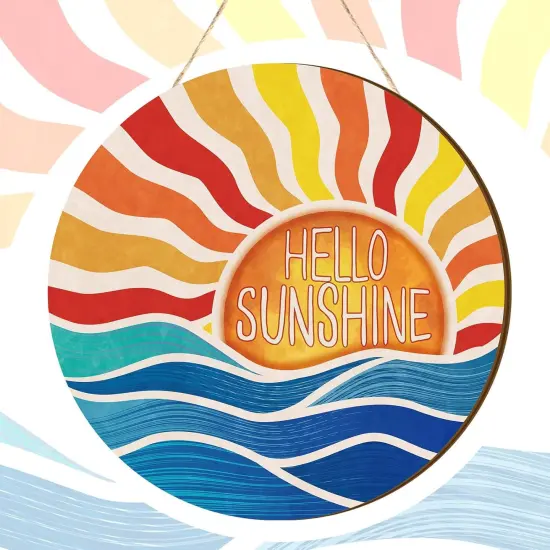Summer Decor Wreaths for Front Door Hello Sunshine Summer Door Hanger Rustic Wooden Sign Hanger for Pool Farmhouse Porch Home Spring Wall Decorations {2}
