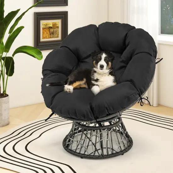 Black Swivel Papasan Chair with Thick Removable Cushion Suitable for Indoor or Outdoor Use {3}