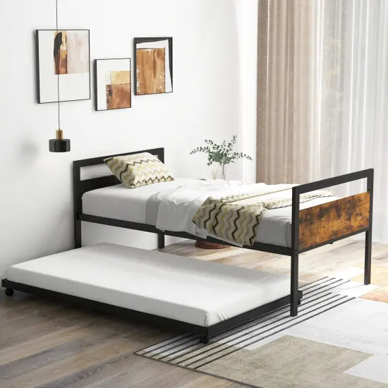 Metal Twin Metal Daybed with Trundle, Space-Saving and Industrial Style {3}