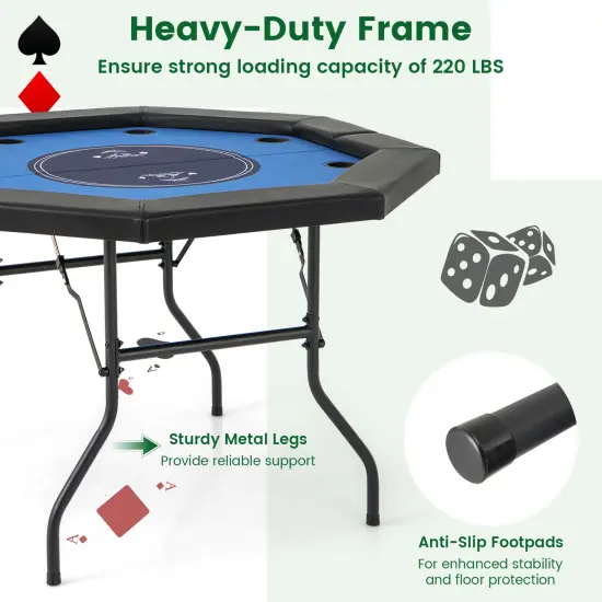 Folding Poker Table with Cup Holders, Armrest and Casino Felt Blue {6}