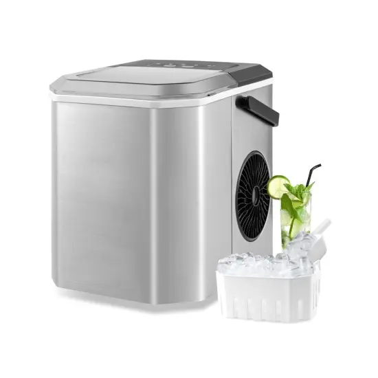 Portable Countertop Ice Maker with Self-Cleaning Function and One-Button Control Panel Silver {2}