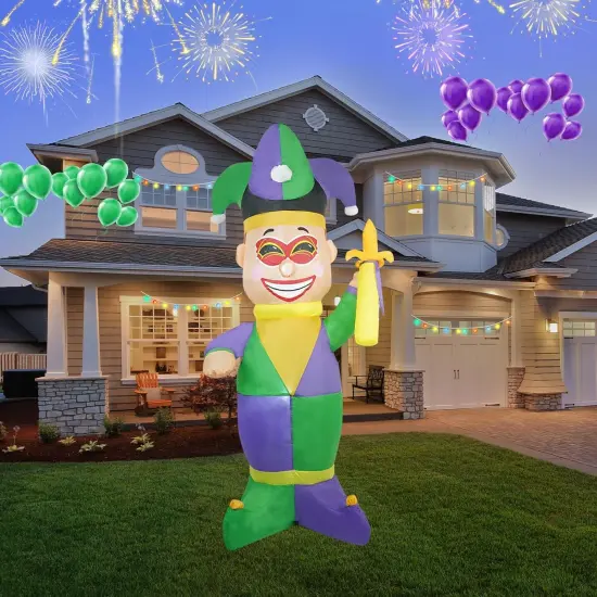 2025 New] 5FT Huge Clown Inflatable, Mardi Gras Inflatable Decoration Decorations, Build-in LED Lights,Mardi Gras Blow up Outdoor Yard Decorations for Party, Indoor Home Celebration Garden Lawn {1}