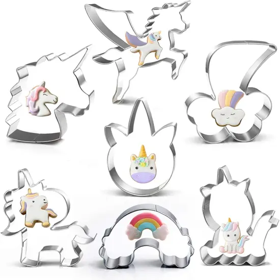 Unicorn Cookie Cutter Set-3 Inches-7 Piece-5 Unicorn Face&Head, Rainbow, Shooting Star, Fantasy Unicorn Fondant Molds for Kids Holiday Wedding Birthday Party Supplies Favors. {1}