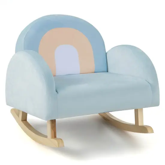 Blue Kids Rocking Chair with Wooden Frame and Velvet Cover Perfect Addition to Nursery or Playroom {1}