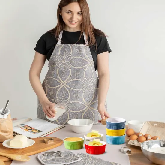 Ramekins Oven Safe, 8 oz Ramekins for Baking Souffle Ramekins Set of 6, Ceramic Dipping Sauce Cups for Pudding, Ice Cream, Custard, Dessert Bowls Porcelain, Dishwasher Safe, Multi color {4}