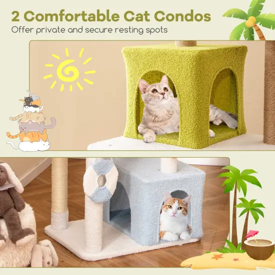 Plush Cat Tree with Condos, Scratching Posts and Beach Theme {6}