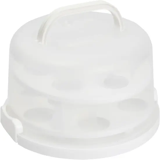 2-In-1 Round Cake Carrier with Lid and Handle for 10-Inch Cakes, 2 Pies, 14 Cupcakes (12 x 5.9 In) {1}