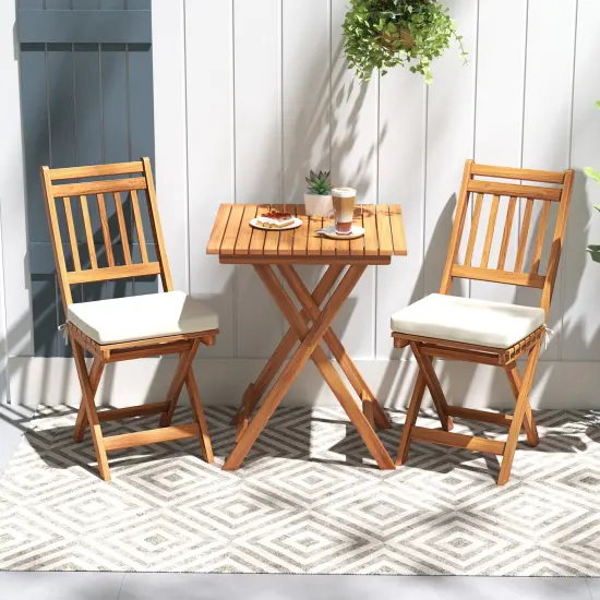 3 Pieces Acacia Wood Patio Bistro Set with Soft Seat Cushions Ideal for Outdoor Use {2}