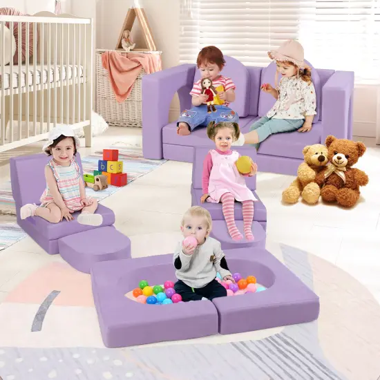 Suede 8-Piece Kids Climbing Blocks Set with Cushions, Arches and Modular Design Purple {2}