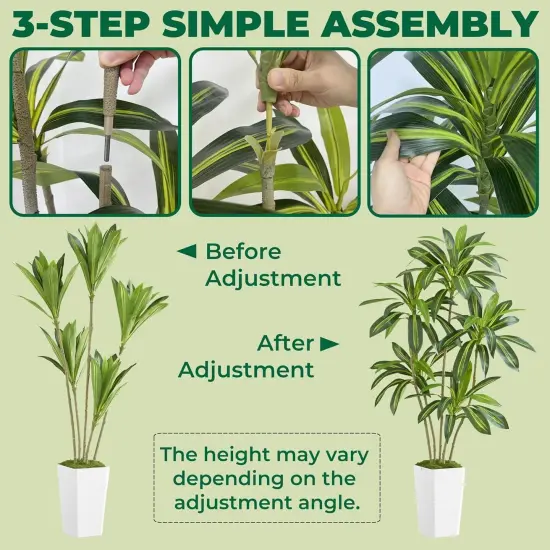6FT Artificial Dracaena Silk Tree with White Planter - Real Touch Fake Plant for Home & Office Decor, Faux Yucca Indoor Floor Tree {4}