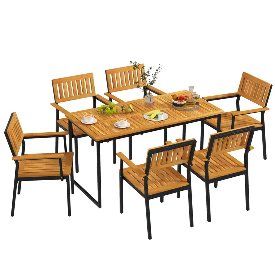 Set of 2 Patio Outdoor Dining Chair with Curved Backrest and Wide Armrests {4}