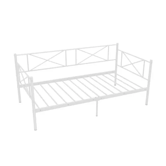 Twin Platform Bed Frame with Metal Slats and Space-saving Design White {1}