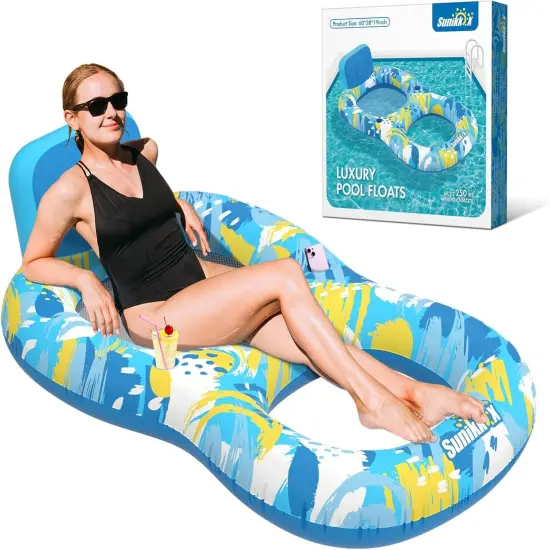 2-in-1 Pool Floats Lounge, Luxury Inflatable Pool Floats Adult with Backrest and Cup Holder, Cool Fun Pool Chair Floats for Summer, Swimming Pool, Beach {1}