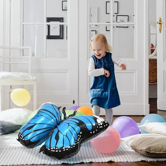Blue Lovely 28 Inches Party Butterfly Balloon Kit, 4 Piece Aluminum Foil Mylar Helium Butterfly Balloons for Butterfly Themed Party, Wedding, Birthday, Baby Shower, Party Decoration Supplies {2}