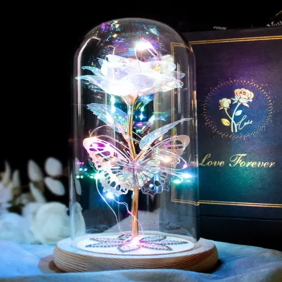 Gifts for Women Mom Birthday Gifts Galaxy Glass Rose Forever Preserved Flowers for Delivery Prime Artificial Eternal Rose in Glass Dome Mothers Day Moms Gift for Grandma Wife Daughter, Rainbow {1}