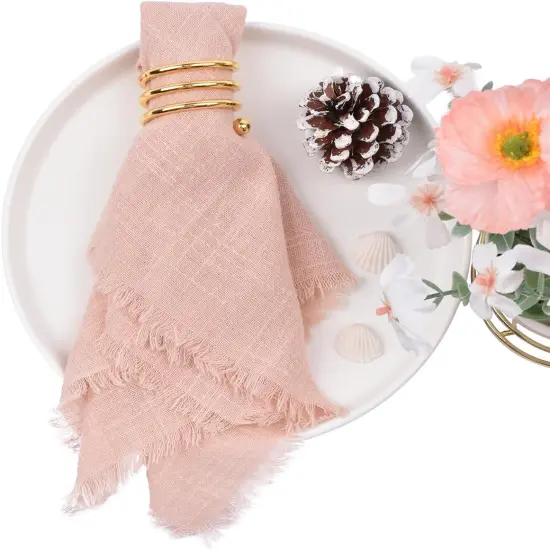 Pearl Pink 6 Pack Handmade Cloth Napkins Cotton Linen Napkins with Fringe Rustic Bulk Dinner Napkins for Wedding Party Baby Shower Table Decor {4}
