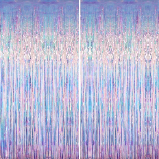 6.4 ft x 6.5 ft Metallic Tinsel Foil Fringe Curtains,Pack of 2 Party Streamer Backdrop for Mermaid Birthday Party Decorations(Neon Blue) {1}