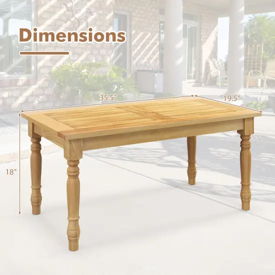 Natural Teak Wood Patio Coffee Table with Slatted Top, Carved Legs and Versatile Use {5}