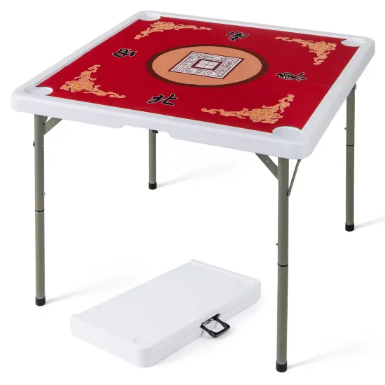 Portable Folding Mahjong Table with Cup Holders and Game Mat Green {9}