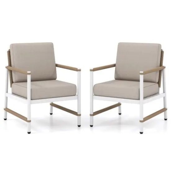 2 Packs Patio Aluminum Sofa with Wicker Backrest and Armrests Ideal Addition for Outdoor Use {1}