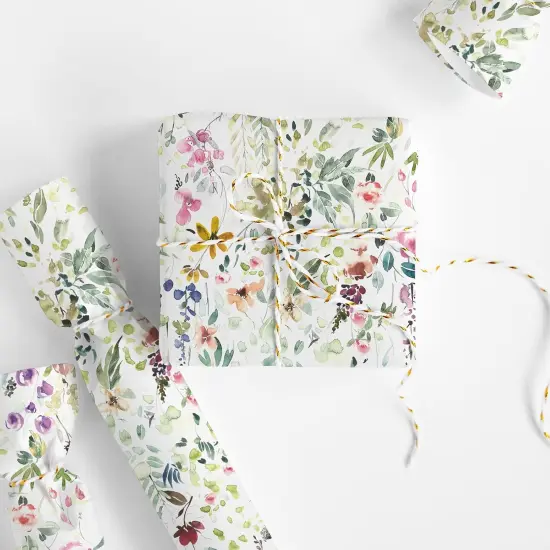 Wildflower Wrapping Paper -Mini Roll- 17 Inch x 32.8Ft Watercolor Floral Gift Wrap Paper Spring Art Paper for Wedding Bridal Baby Shower DIY Crafts {2}