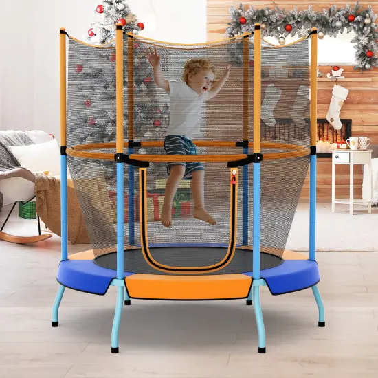 Kids Trampoline with Safety Net, Zipper Door and Heavy-Duty Frame Orange {2}
