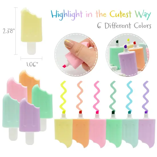 Wrapables Cute and Colorful Highlighters, Marker Pens, Stationery Supplies (Set of 6), Popsicle {2}