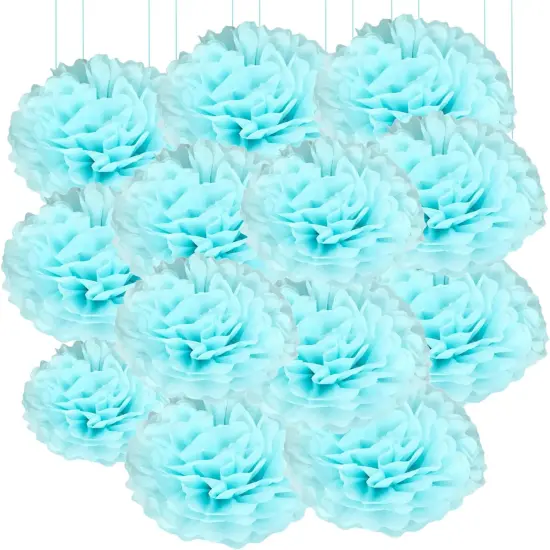 20pcs Light Blue Paper Pom Poms Decorations, DIY Decorative Tissue Paper Pom-poms Flowers Ball for Party Wedding Outdoor Decoration {1}