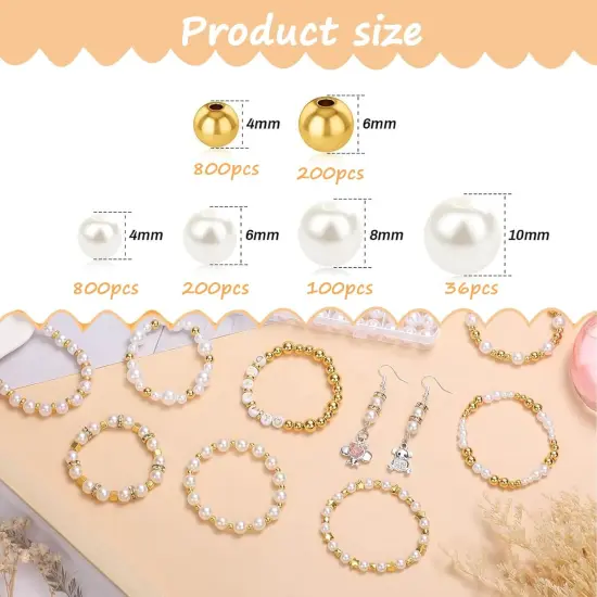 2136PCS Beads for Bracelets Pearl Bracelet Making Kit Friendship Bracelet Kits Bracelet Bead Kits Small Pearl Beads and Gold Beads Beading Kit for Bracelets Jewelry Making Kit {5}